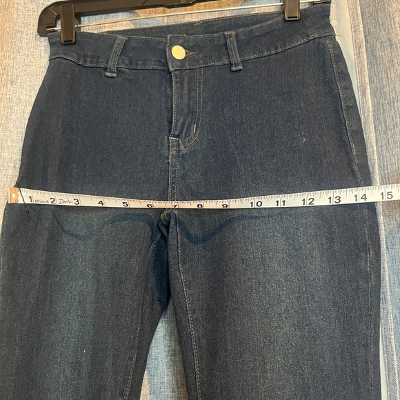 SHEIN ICON Women's Criss Cross Strap High Waist Flared Bottom Jeans - Picture 12 of 15